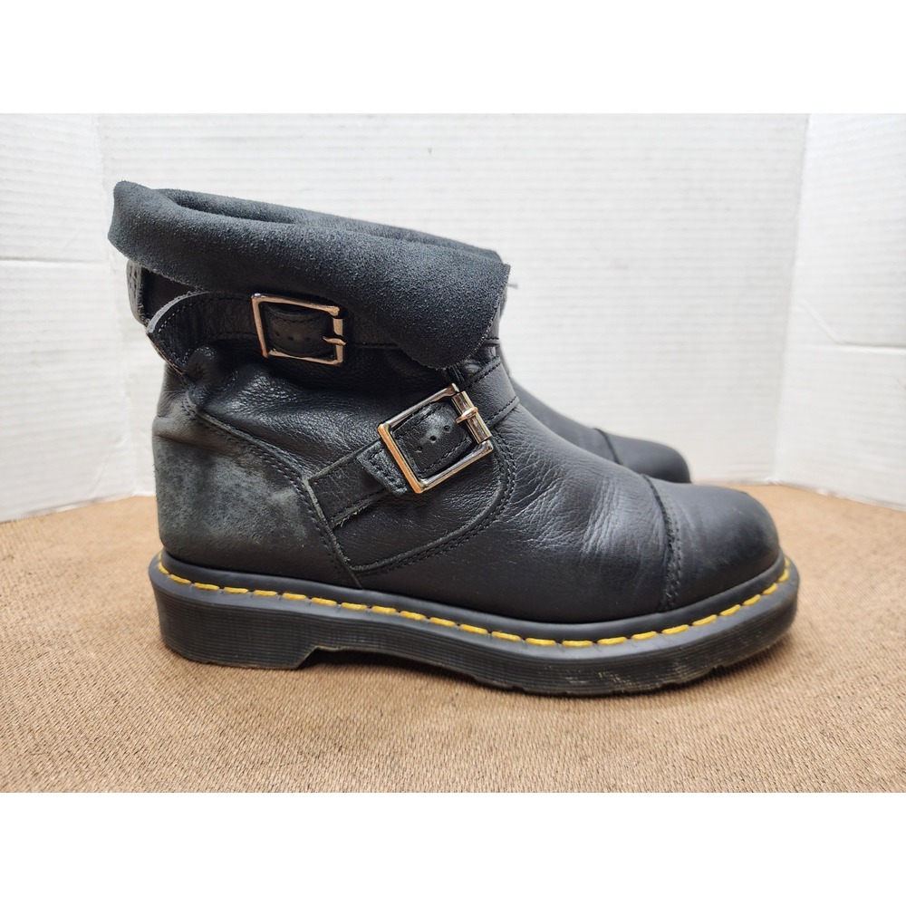 Dr. Marten Womens Kristy Black Virginia Leather Mid-Calf Boot Sz 7 Women